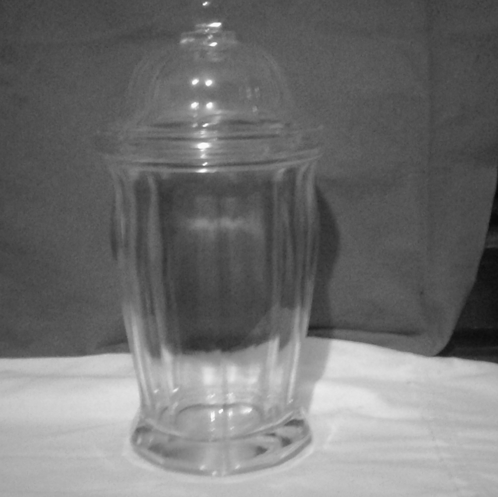 Glass ribbed apothecary jar w/lid